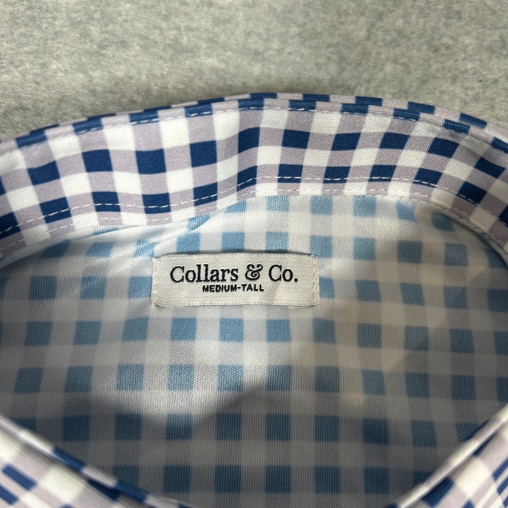 Collars & Co Dress Collar Polo Shirt Mens M Tall Gingham Check Business NEW NWOT - Picture 4 of 7